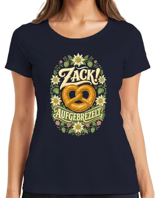 Obrázok produktu pre Zack! Tričko s motívom "Aufgebrezelt Brezel Edelweiß Tracht Bayern Lederhose Dirndl", modrej farby, veľkosť S