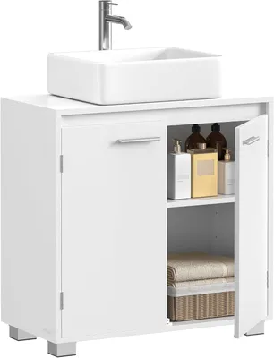 Zdjęcie produktu dla Szafka pod umywalkę - szafka łazienkowa 60 x 30 x 60 cm - 2 drzwi - regulowana półka - biała