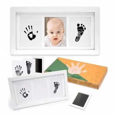 Produktbild von all Kids United Baby Abdruckset mit Bilderrahmen für Handabdruck & Fußabdruck – Geschenkset zur Geburt inkl. Stempel & Geschenkverpackung