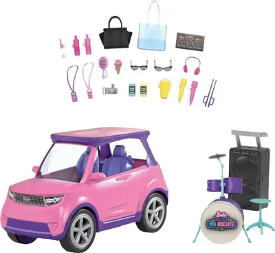 Image de Barbie "Scène libre pour les grands rêves" Voiture SUV avec scène et accessoires, set de jeu