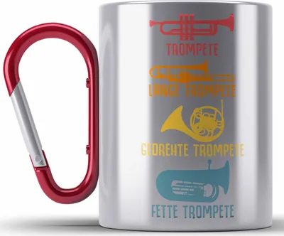 Produktbild von Trendation - Arten Von Trompeten Geschenk Edelstahl Tasse Karabiner Trompetenspieler Geschenkidee Männer (Rot)