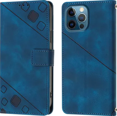 Produktbild von Hülle für iPhone 12 Pro Max Prägung Flip Leder Brieftasche Schutzhülle mit Ständer Blau