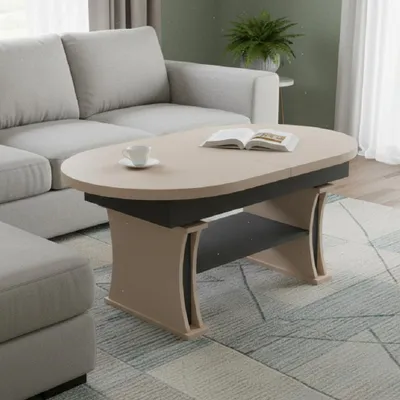 Produktbild von Design Couchtisch DA-130 oval ausziehbar höhenverstellbar mit Ablage