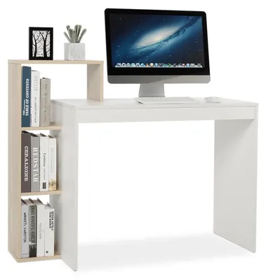Computerschreibtisch 110x40x92 cm, 3 Ablagen, Weiß/Eiche