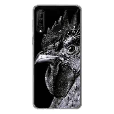 Produktbild von MuchoWow® Handyhülle Schutzhülle Hülle für Huawei P30 Lite Hahn - Vogel - Schwarz - Weiß Silikon Softcase Handy Hülle - Handyhülle