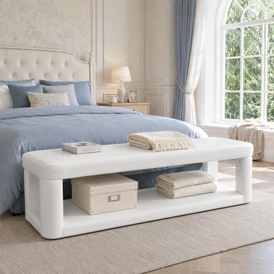 Image de Bancs rembourrés à deux niveaux, idéaux pour l'entrée ou comme banc de chevet dans la chambre, banc à chaussures avec compartiment de rangement, banc de 140 cm avec rembourrage