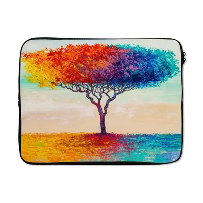 Produktbild von MuchoWow® Laptop Hülle 17 Zoll Laptoptasche Gemälde - Ölfarbe - Baum - Regenbogen - Zipper - Schutzabdeckung