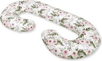 Image de Coussin de grossesse C avec housse amovible, pivoine rose pour un sommeil et une allaitement confortables