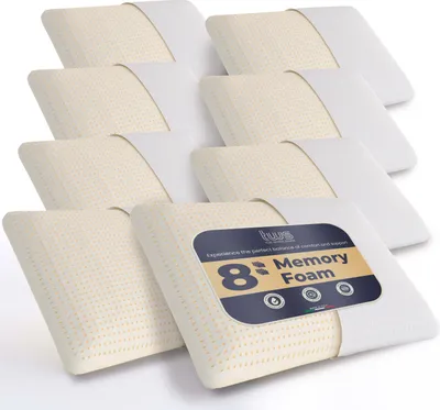 Produktbild von The White Stone 8er-Set Memory Foam Kissen, 40 x 70 cm, Höhe 11 cm, hypoallergen, ergonomisches und atmungsaktives Nackenkissen, Anti-Choking und Kühlfunktion