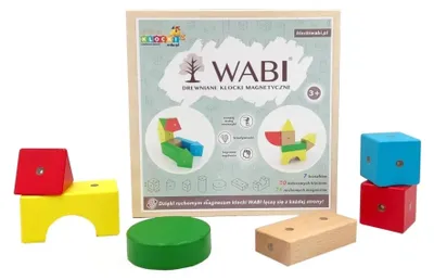 Obrázok produktu pre WABI Magnetické drevené stavebnice – štartovacia sada 20 dielov (buk, 76 otočných neodýmových magnetov, 7 tvarov, 5 farieb) – v súlade s metódou Montessori, od 3 rokov, podľa CE a EN71
