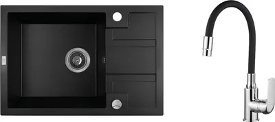 Produktbild von BADLAND BADLAND Spülbecken SET Spültischarmatur und Granitspüle Einzelbecken BARBADOS 44x65 Schwarz mit kurzer Abtropffläche | Siphon im SET!