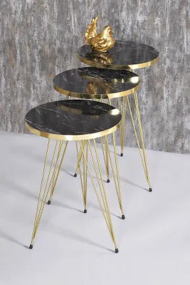 Produktbild von Beistelltisch Set 3-teilig Marmoroptik Schwarz Gold 34x34 cm
