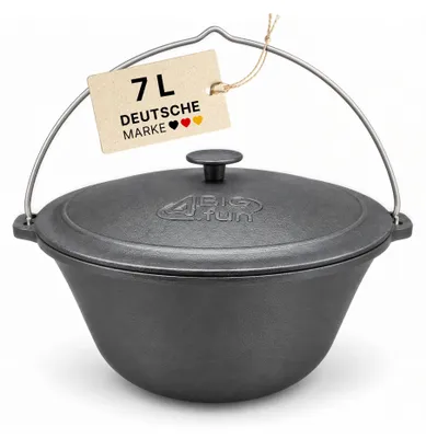Produktbild von Gulaschkessel 7 L mit Bügel und Deckel Gusseisen Topf für Herd & offenes Feuer