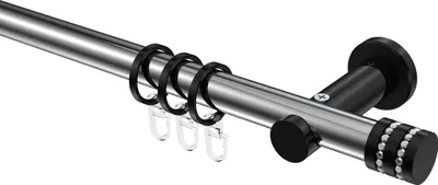 Produktbild von Interdeco Gardinenstange / Vorhangstange Chrom / Schwarz, Typ Platon Estana (Glitzerkappe), 20 mm Ø 1-läufig, 320 cm