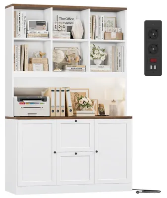 Obrázok produktu pre Knižnica s 2 dvierkami a 2 zásuvkami, archívna skriňa, kancelárska skriňa so zásuvkou, vysoká skriňa, 116x40x182 cm, biela