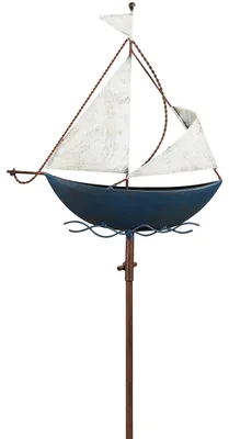 Gartendeko Segelboot aus Metall, blau/weiß, 25x5x32 cm + Stab
