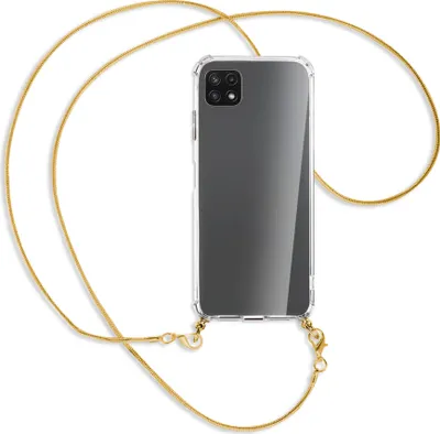 Produktbild von Handykette Backcover-Schutzhülle mit Band (Metall goldfarben) für Samsung Galaxy A22 5G (A226) - goldfarbene Kette Snake