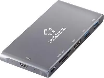 Image de Renkforce RF-PCR-550 Externer Speicherkartenleser / Hub USB 3.2 Gen 1 (USB 3.0), HDMI®, USB-C Grau-Aluminium (RF-4599772)