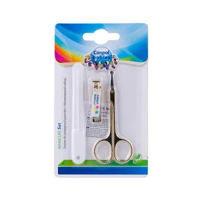 A product shot of a baby manicure set in its packaging.