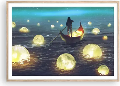 Produktbild von Gerahmtes Poster - Rahmen in heller Eiche - Boot Wasser Märchen - 100x70 cm - Wand Bild - Wanddeko - Wandbilder - Wandposter - Bilderrahmen - Bilder - Kunstdruck - Wandbild - P2NAA100x70-4002