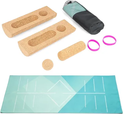 Produktbild von Trainingsset Kork, Balanceboard, Yogamatte, Fußballtrainer, Roller, Massageball, für Heimtraining