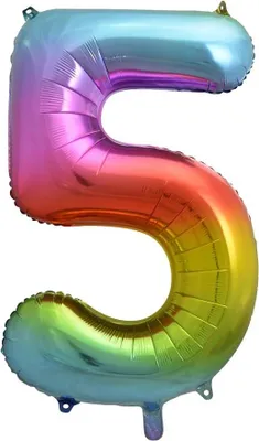 Zdjęcie produktu dla Balon foliowy XL cyfra 5 kolorowa tęcza 85 cm
