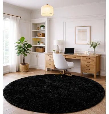 Produktbild von Teppich rund Shaggy Hochflor - Langflor - Schwarz - 150 x 200 cm - Für Wohnzimmer und Schlafzimmer