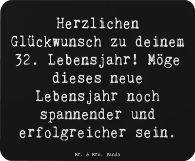 Produktbild von Mr. & Mrs. Panda Mousepad Spruch 32. Geburtstag - Schwarz - Geschenk, Mauspad, herzliche Wünsche, pc mausunterlage, Geburtstagsgeschenk, Happy Birthday, feiern, Mouse Pad