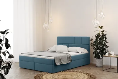 Produktbild von Boxspringbett Schlafzimmerbett CALVIN 140x200cm in Stoff Matt Velvet Himmelblau