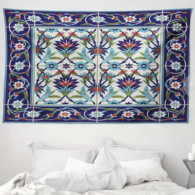 Produktbild von ABAKUHAUS Türkisch-Muster Wandteppich, Tulpen Gänseblümchen aus Weiches Mikrofaser Stoff Waschbar ohne Verblassen Digitaldruck, 230 x 140 cm, Mehrfarbig