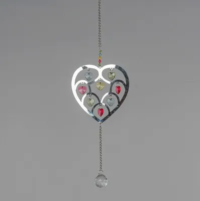 Produktbild von Formano Dekohänger Herz Fensterhänger mit bunten Acryl Herzen Metall Silber 29cm