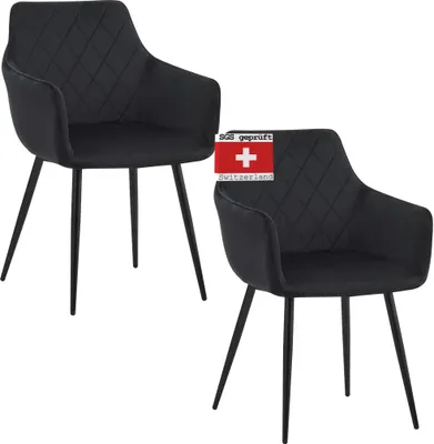 Produktbild von ALBATROS Esszimmerstühle 2er Set SALO, Schwarz - Modern und Stilvoll, bequemer Polsterstuhl - Eleganter Küchenstuhl, Stuhl Esszimmer oder Esstisch Stuhl im Retro-Look