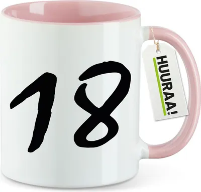 Produktbild von Huuraa Kaffeetasse 18 Geburtstag 330ml Rosa Keramik Kaffeebecher Geschenkidee