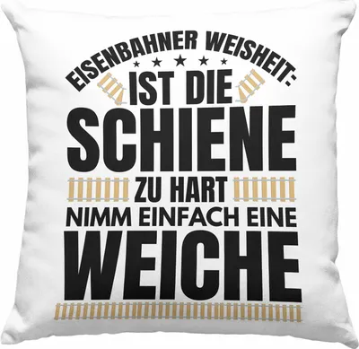 Produktbild von Trendation - Weiche Lokführer Deko-Kissen mit Füllung 40x40 Geschenk Eisenbahner Spruch Lokomotive Geschenkidee Eisenbahn Modelleisenbahn (Grün)