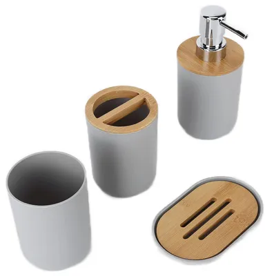 Produktbild von Badezimmer-Zubehör Set Bambus Grau 4-teilig