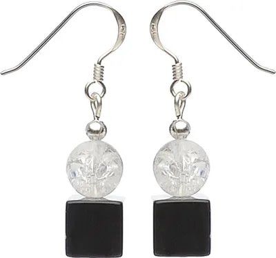 Produktbild von Ohrringe Ohrhänger aus Onyx & Bergkristall 925 Silber schwarz weiß Ohrschmuck Damen