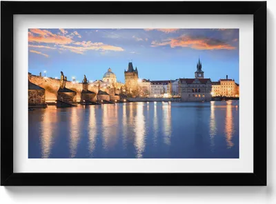 Produktbild von Städtische Landschaft am Abend– Wandbild mit Rahmen – Gerahmtes Bild  – Wanddekoration – 30x20 cm –  Schwarz Rahmen