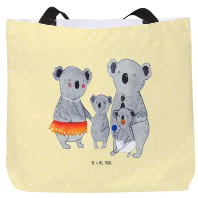 Produktbild von Mr. & Mrs. Panda Schultasche Koala Familie - Gelb Pastell - Geschenk, Mama, Laptoptasche, Muttertag, Tote Bag, Koalas, Reisetasche, Strandtasche, Tasche