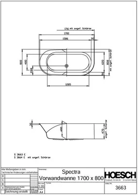Produktbild von Hoesch Spectra Vorwandbadewanne 1700 x 800 mm weiß - 3663.010