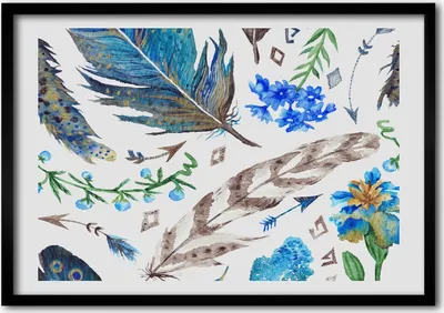 Produktbild von Bild - Bilderrahmen - 100 cm x 70 cm - MDF - Rahmen - Foto - Wandkunst Federn und Blumen