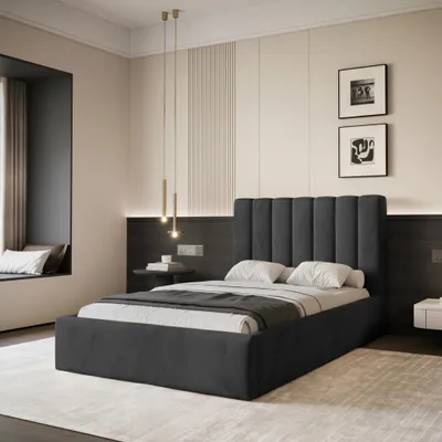 Produktbild von Polsterbett CIERO 120x200 Schwarz Samtstoff mit Bettkasten & Lattenrost