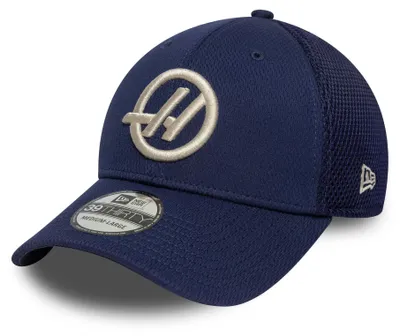 Immagine prodotto di Cappello Haas, rete in tessuto Dashmark, modello 39THIRTY, vestibilità elasticizzata, marca New Era, colore blu, taglia L
