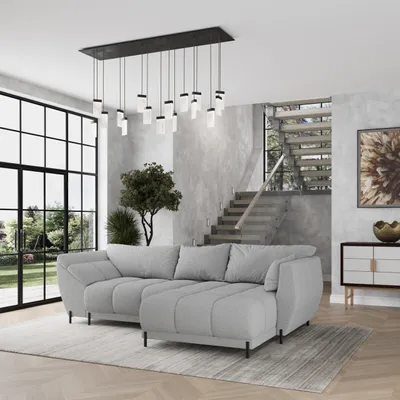 Produktbild von Masseno Ecksofa VESTANO R-S mit Schlaffunktion L-Form, Sofa mit Bettkasten, Wohnzimmersofa, Couch, Soffa, Bettsofa, Couchgarnitur- Hellgrau, QUELLE 83