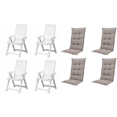 Produktbild von Progarden Klappsessel Tampa mit Auflage 4er Set weiß / taupe