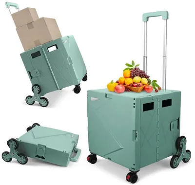 Image de Chariot de courses pliable avec poignée réglable et roulettes