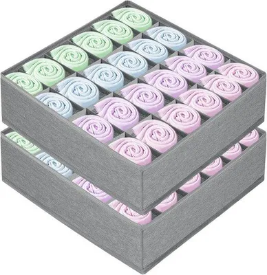 Produktbild von Ladeorganizer 24 Fächer - Set von 2, faltbare Aufbewahrungsboxen in Lichtgrau
