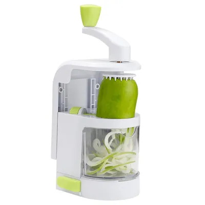 Produktbild von Gemüse Spiralschneider manuell, 4 in 1 Gemüseschneider mit Behälter, Edelstahl Julienne Schneider für Kartoffeln, Zucchini, Karotten und Gemüse