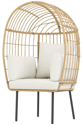Image de Fauteuil en rotin - Fauteuil en rotin - Chaise de jardin - Assise d'extérieur - Fauteuil lounge - Beige - Rotin tressé à la main