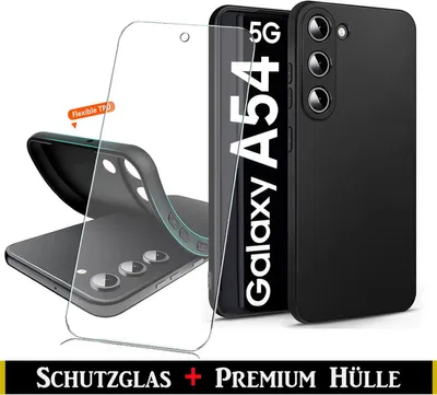 Produktbild von Für Samsung Galaxy A54 5G - Schwarz Silikon Schutz Hülle + HD Panzerglas 9H Schutzglas