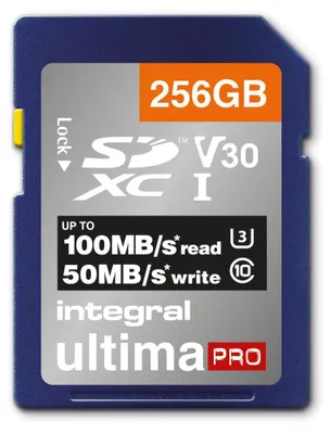 Productafbeelding van Integral INSDX256G-100/90V30, 256 GB, SD-kaart, UHS-I, 100 MB/s (leessnelheid), 50 MB/s (schrijfsnelheid), Class 3 (U3)